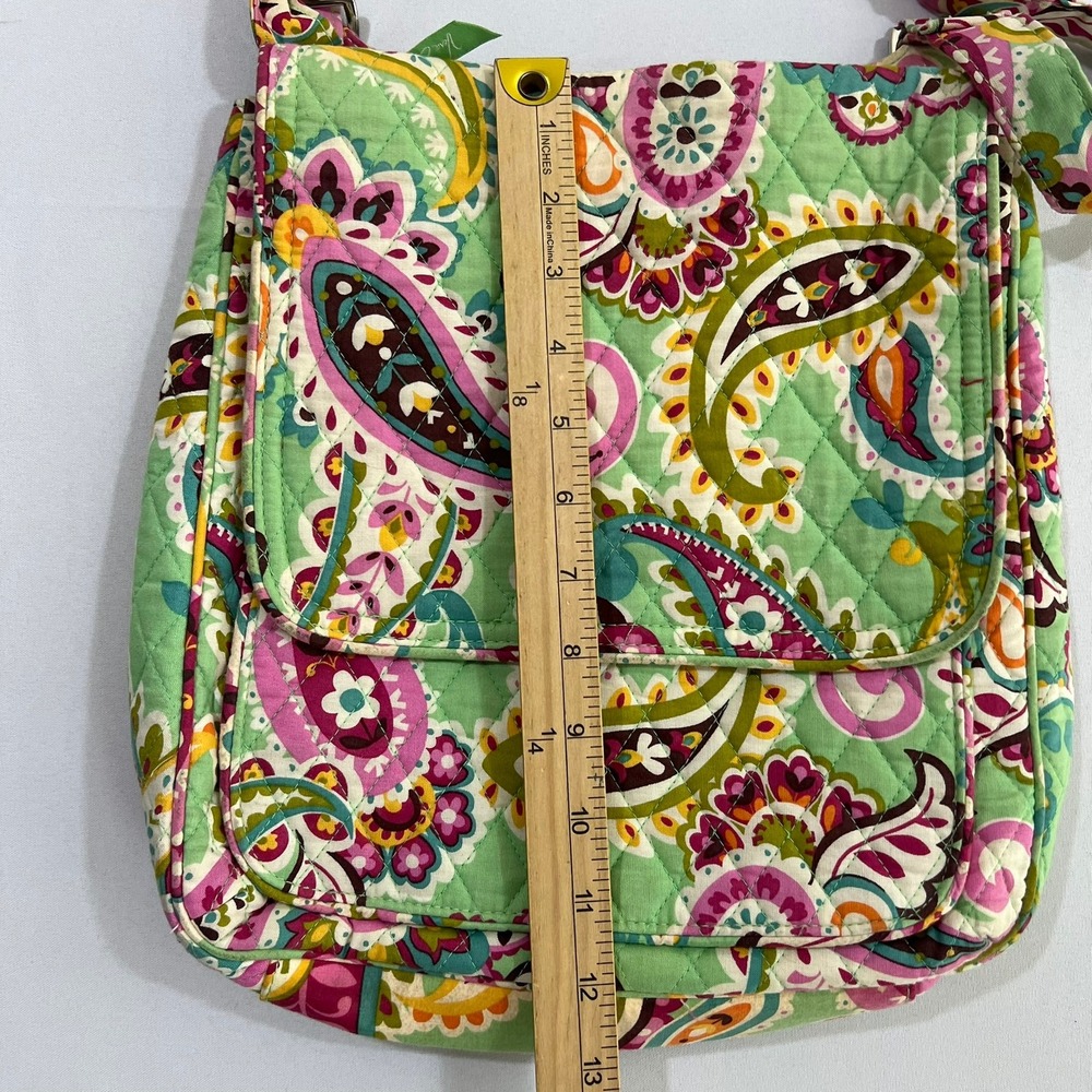 Vera Bradley Tutti Frutti Mailbag Crossbody Bag Quilted Green Pink Paisley - Picture 9 of 15